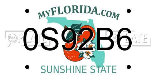 0S92B6 Florida License Plate