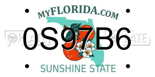 0S97B6 Florida License Plate