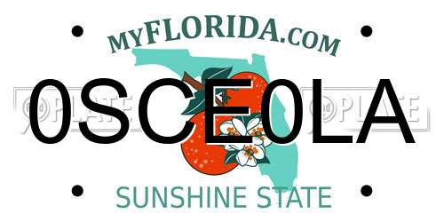 0SCE0LA Florida License Plate