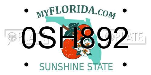 0SH892 Florida License Plate
