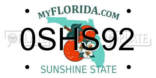 0SHS92 Florida License Plate