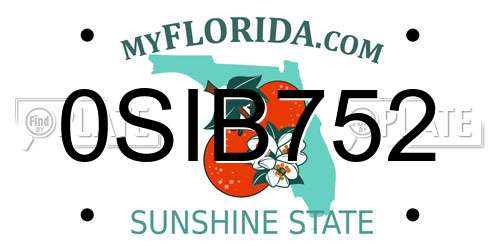 0SIB752 Florida License Plate