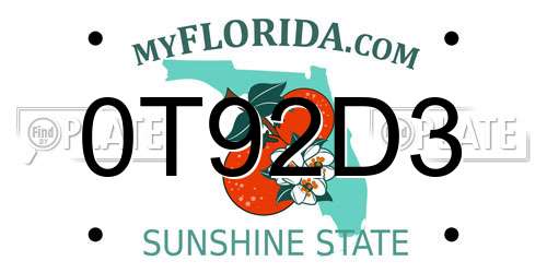 0T92D3 Florida License Plate