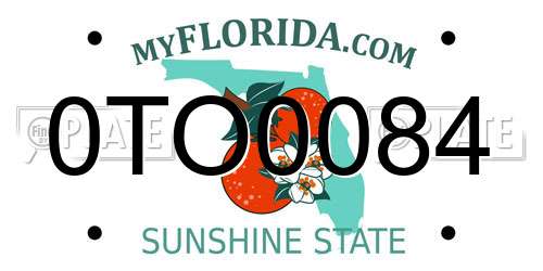 0TO0084 Florida License Plate