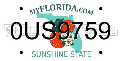 0US9759 Florida License Plate