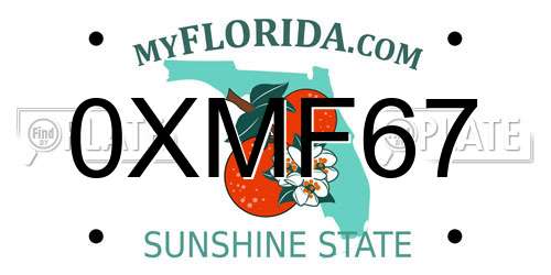 0XMF67 Florida License Plate
