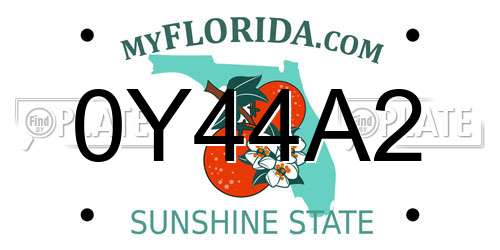 0Y44A2 Florida License Plate