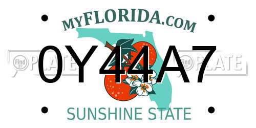 0Y44A7 Florida License Plate