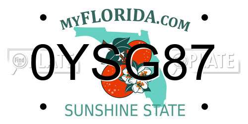 0YSG87 Florida License Plate