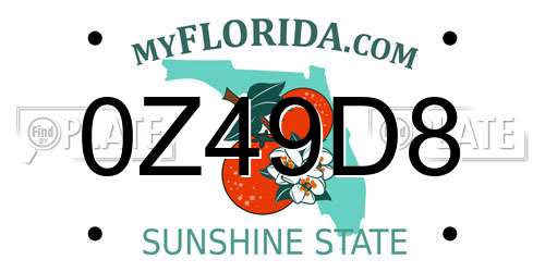 0Z49D8 Florida License Plate