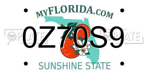 0Z70S9 Florida License Plate
