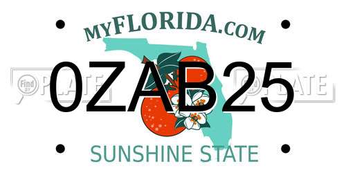0ZAB25 Florida License Plate