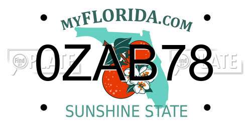 0ZAB78 Florida License Plate
