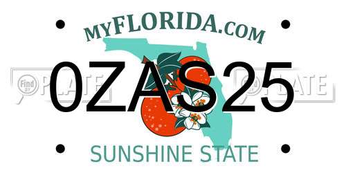 0ZAS25 Florida License Plate