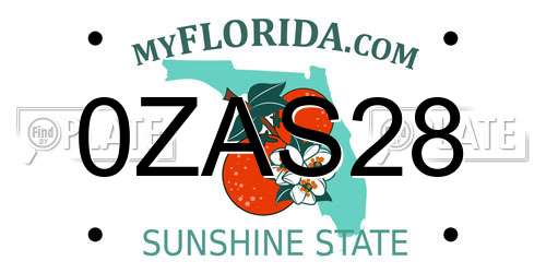 0ZAS28 Florida License Plate