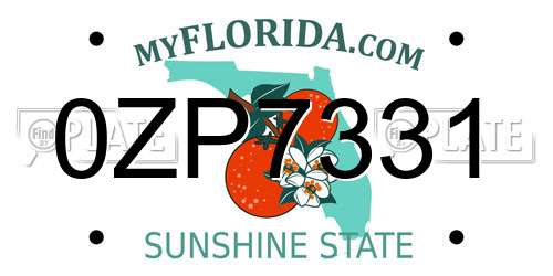 0ZP7331 Florida License Plate