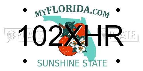102XHR Florida License Plate