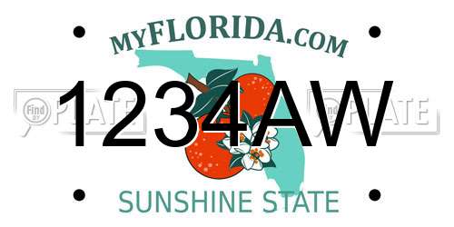 1234AW Florida License Plate