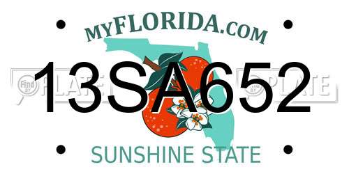 13SA652 Florida License Plate