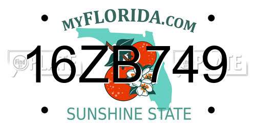 16ZB749 Florida License Plate