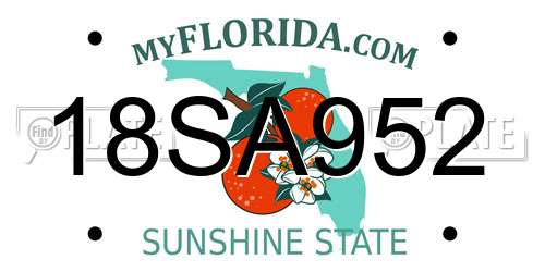18SA952 Florida License Plate