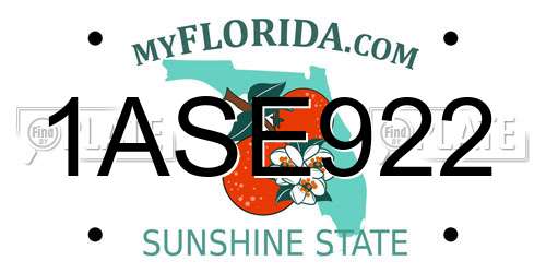 1ASE922 Florida License Plate