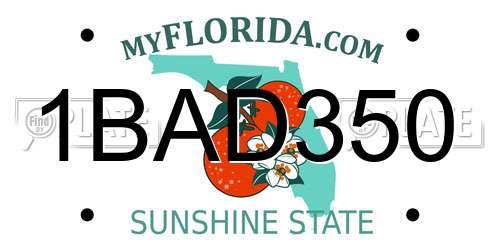 1BAD350 Florida License Plate