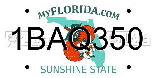 1BAQ350 Florida License Plate