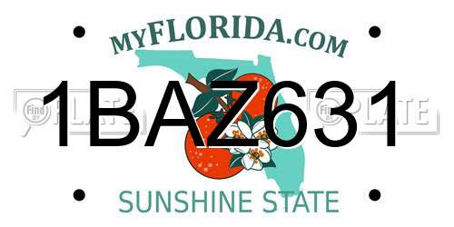 1BAZ631 Florida License Plate