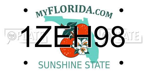 1ZEH98 Florida License Plate
