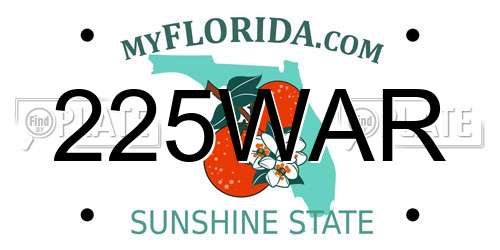 225WAR Florida License Plate