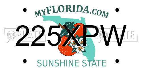 225XPW Florida License Plate