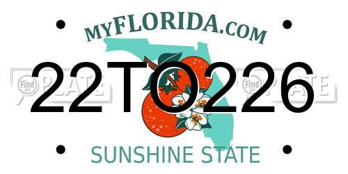 22TO226 Florida License Plate