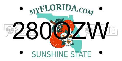 280OZW Florida License Plate