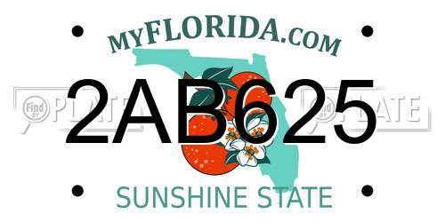 2AB625 Florida License Plate
