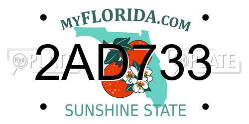 2AD733 Florida License Plate
