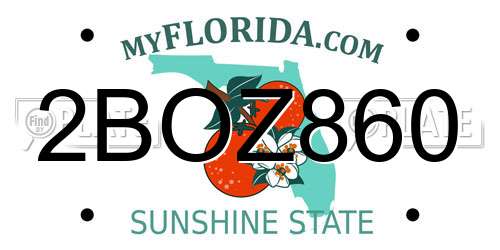 2BOZ860 Florida License Plate