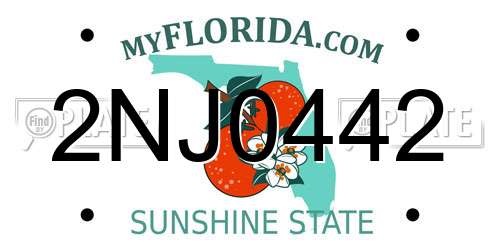 2NJ0442 Florida License Plate