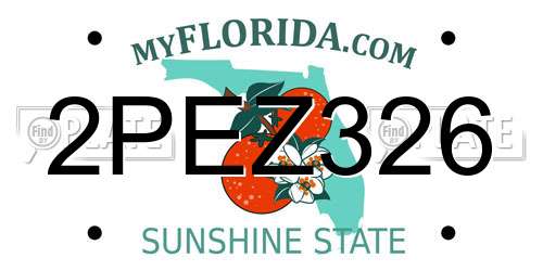 2PEZ326 Florida License Plate
