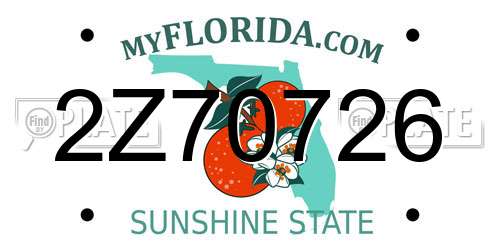 2Z70726 Florida License Plate