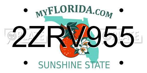 2ZRV955 Florida License Plate