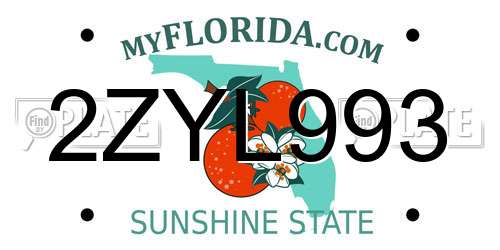 2ZYL993 Florida License Plate
