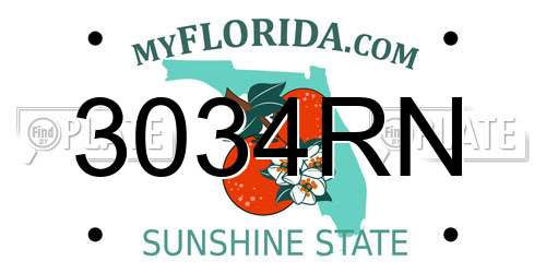 3034RN Florida License Plate