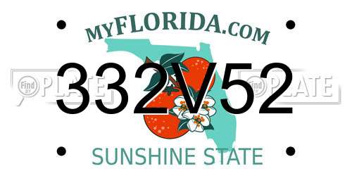 332V52 Florida License Plate