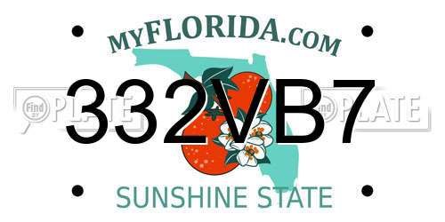 332VB7 Florida License Plate