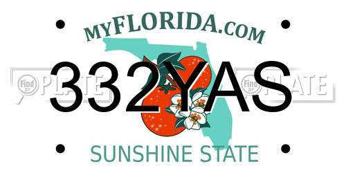 332YAS Florida License Plate