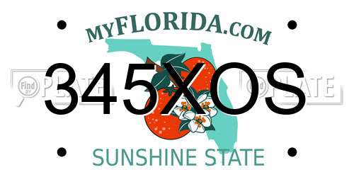 345XOS Florida License Plate
