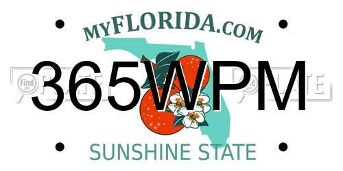 365WPM Florida License Plate