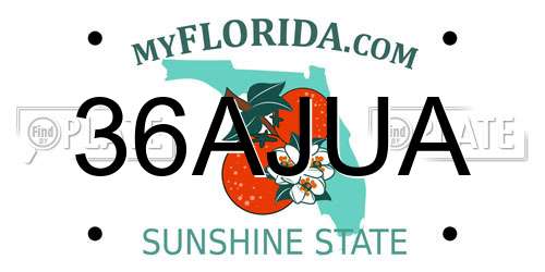 36AJUA Florida License Plate