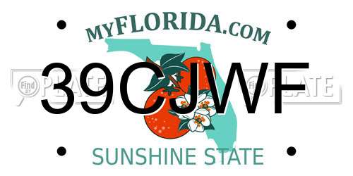 39CJWF Florida License Plate